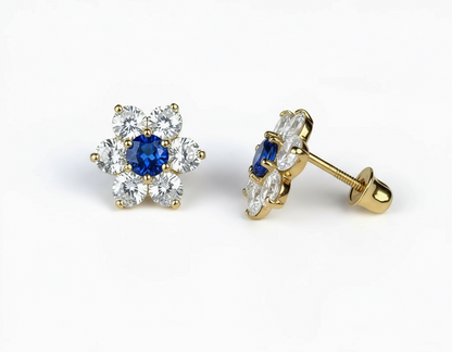 14k Yellow Gold Beautiful Flower Shaped Screw Back Earrings for Women