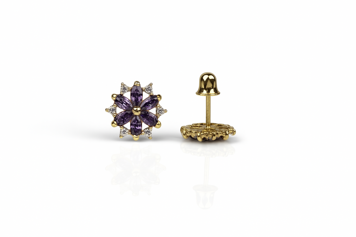 14K  White Gold Beautiful CZ Flower Stud Earrings for Women