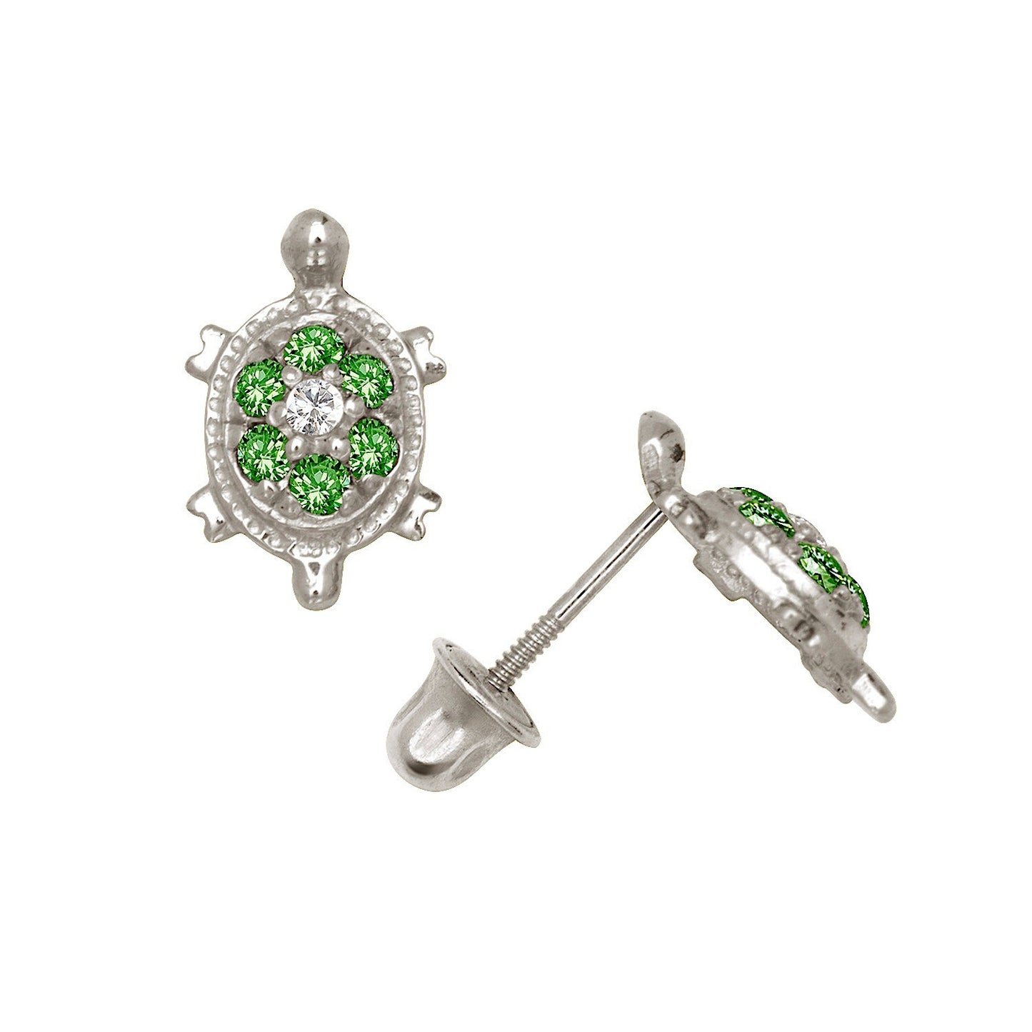 14K Yellow & White Gold  Pretty Turtle CZ Stud Earrings for Women