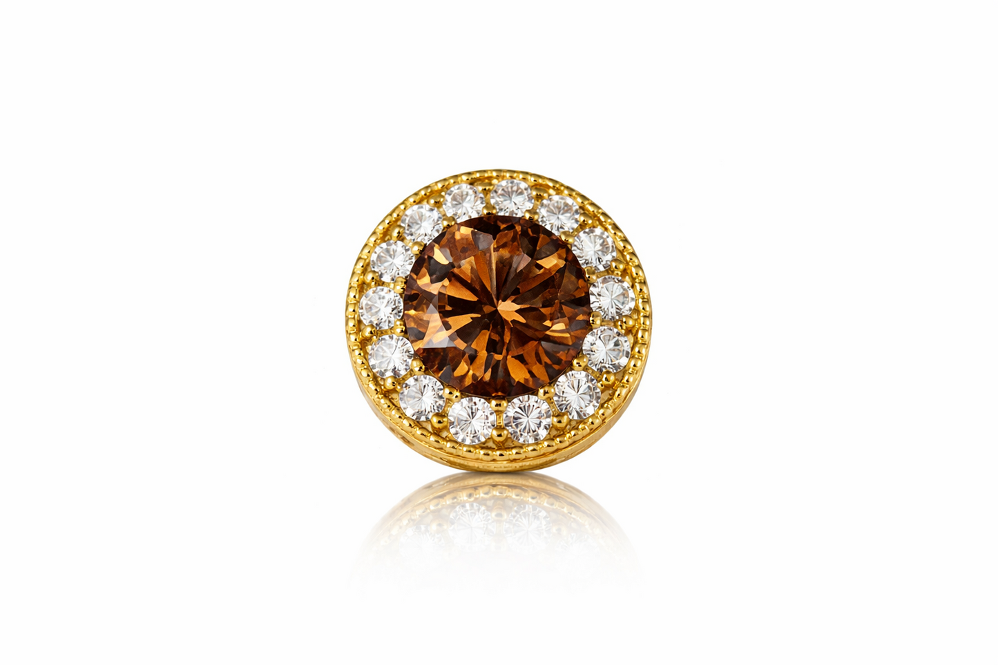 14k Yellow Gold Halo Round Pendant