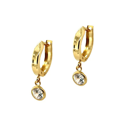 14k Yellow Gold Round Huggie Dangle Earrings