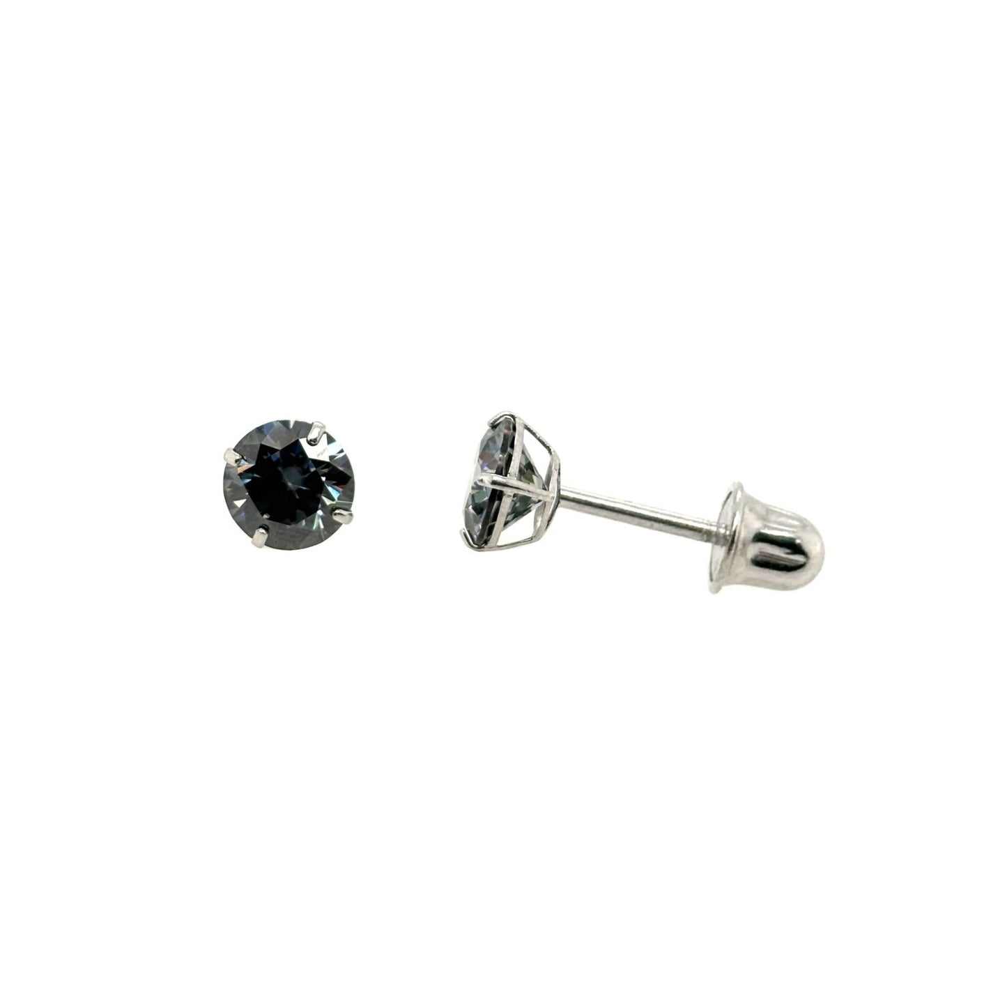 14K Gold GRA Certified D-VVS1 Round Grey Moissanite Screw Back Studs Earrings