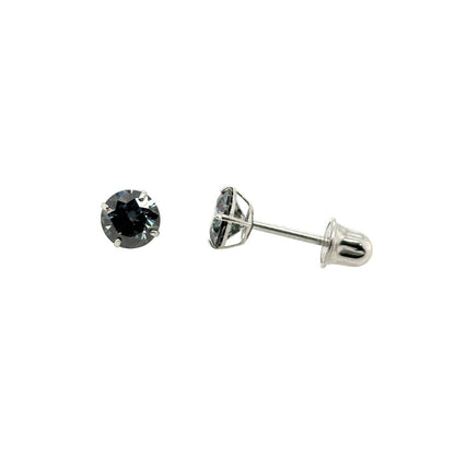 14K Gold GRA Certified D-VVS1 Round Grey Moissanite Screw Back Studs Earrings