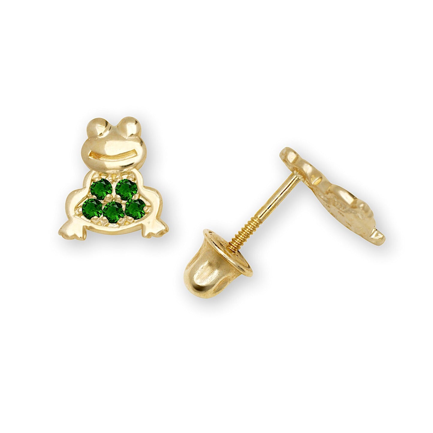 14K Yellow Gold CZ Frog Screw Back Studs Earrings for Girls