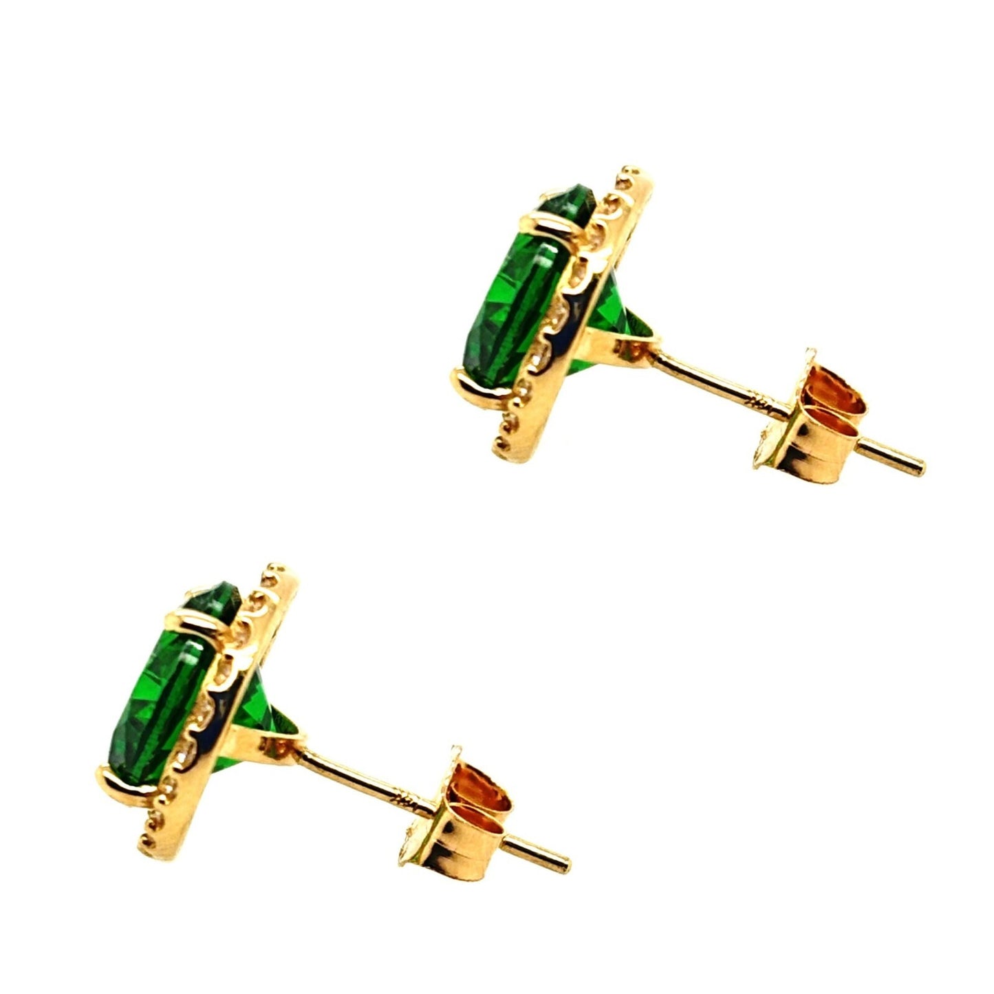14K Solid Yellow Gold Halo Stud Push Back Earrings