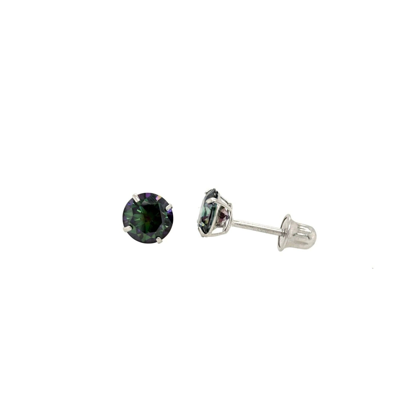 14K Gold GRA Certified D-VVS1 Rainbow Green Moissanite Screw Back Studs Earrings