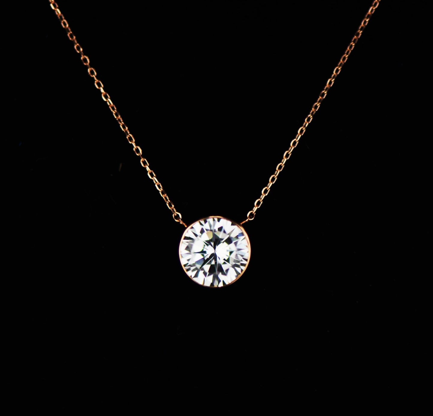 2ct Round Solitaire Pendant Necklace Bezel Set Chain 14K Yellow/White/Rose Gold