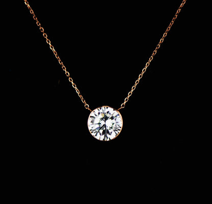 2ct Round Solitaire Pendant Necklace Bezel Set Chain 14K Yellow/White/Rose Gold