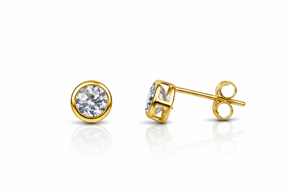 14K Round Bezel Set 4mm Yellow Gold Birthstone Earrings
