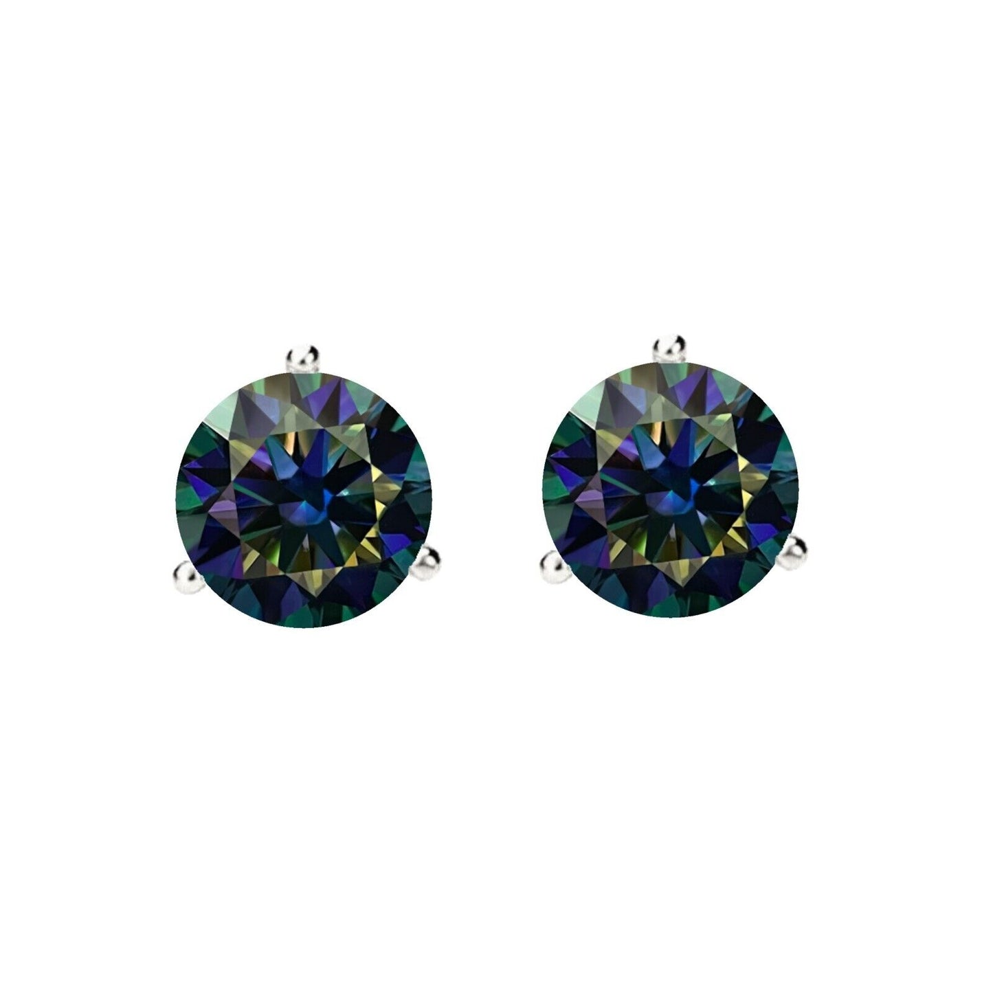 14K Gold GRA CertifiedD-VVS1 Rainbow Blue Moissanite ScrewBack Stud Earrings