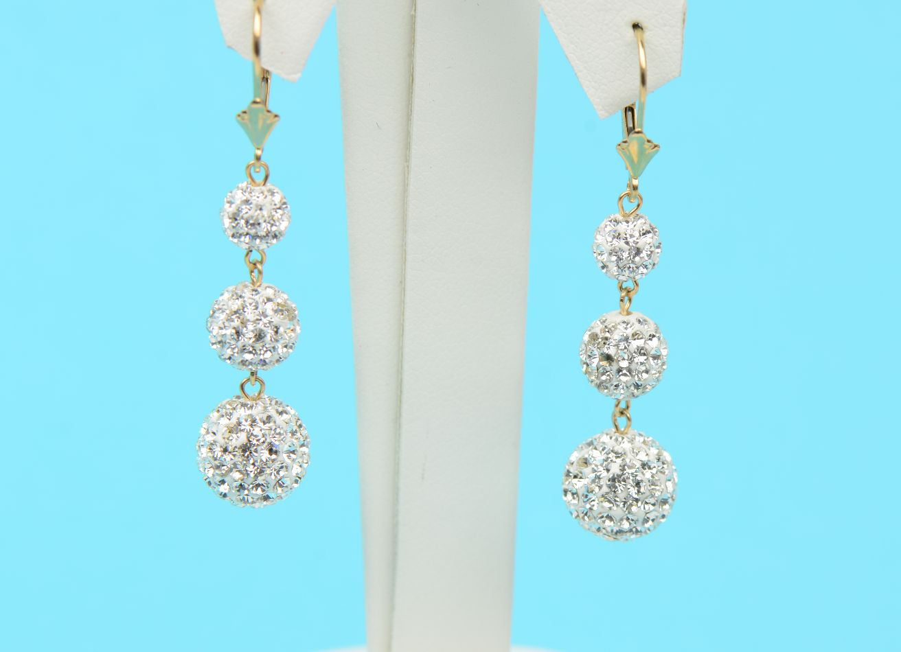 14K Yellow Gold Leverback Dangle Earrings with Genuine Czech Crystals