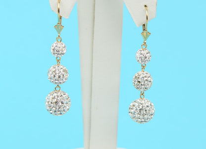 14K Yellow Gold Leverback Dangle Earrings with Genuine Czech Crystals