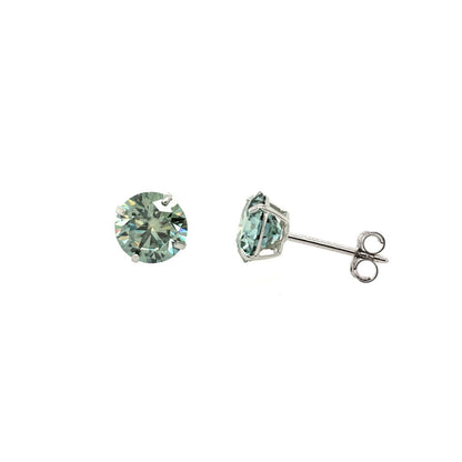 14K Gold GRA Certified D-VVS1 Round Green Moissanite Push Back Studs Earrings