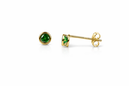 14K Round Bezel Set Yellow Gold 3mm Birthstone Earrings 3MM
