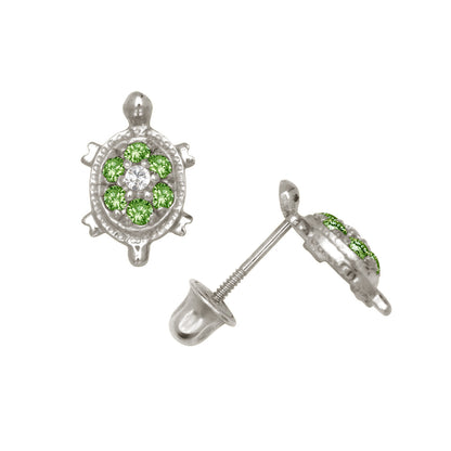 14k Yellow or White Gold Turtle CZ Stud Earrings