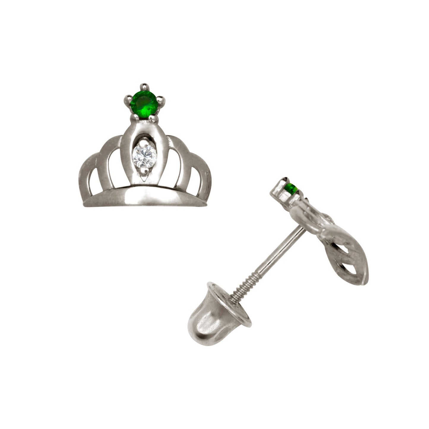 14K Yellow & White Gold Beautiful CZ Crown Stud Earrings for Women