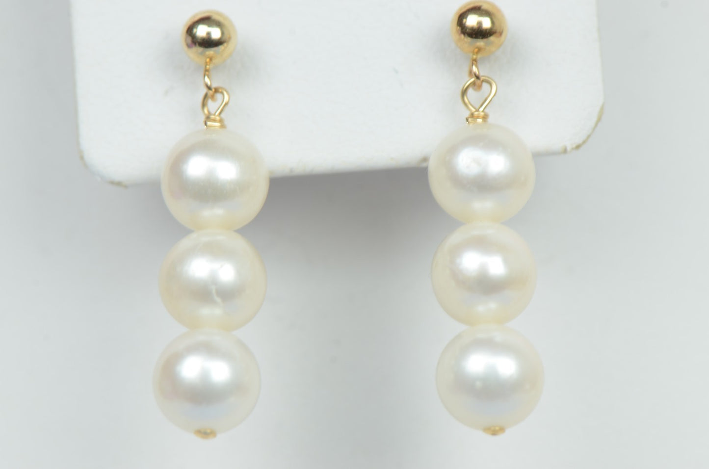 14k Yellow Gold Genuine White Pearls 3pcs Set: Necklace, Bracelet, Earrings