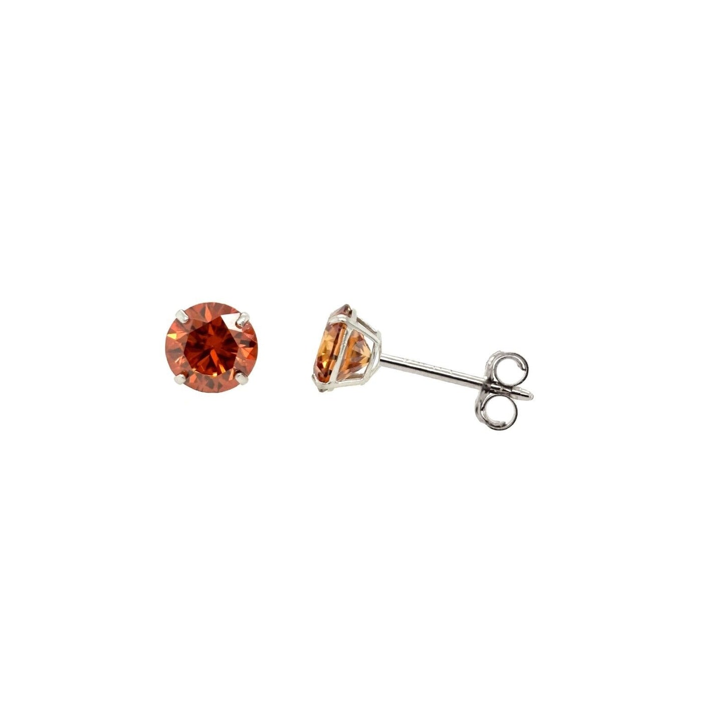 14K Gold GRA Certified D-VVS1 Round Orange Moissanite Push Back Studs Earrings