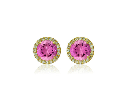 14K Yellow Gold 10mm Round Halo CZ Stud Push Back Earrings