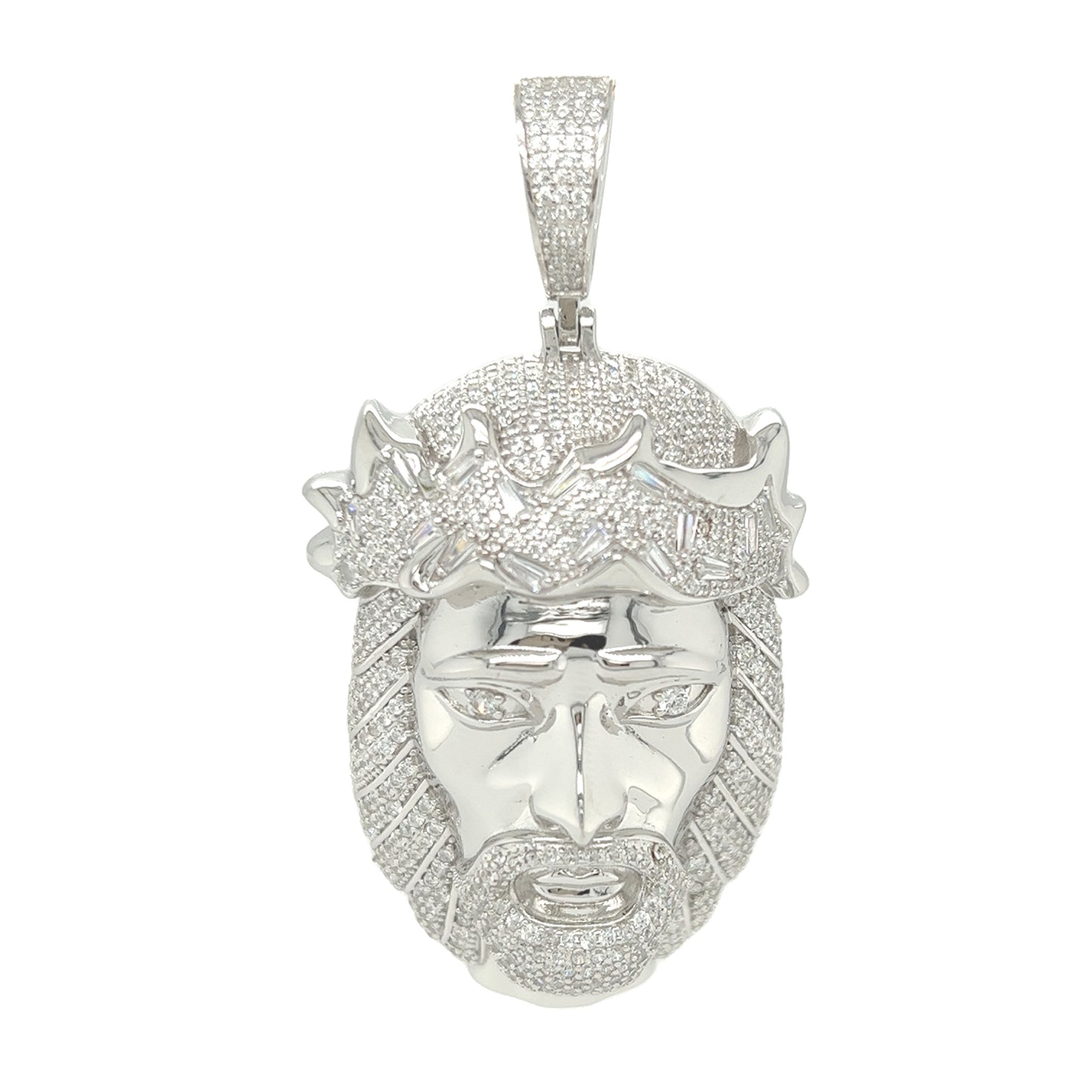 925 Sterling Silver Jesus Head with CZ Charm Pendant