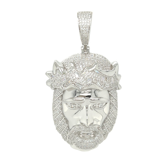 925 Sterling Silver Jesus Head with CZ Charm Pendant