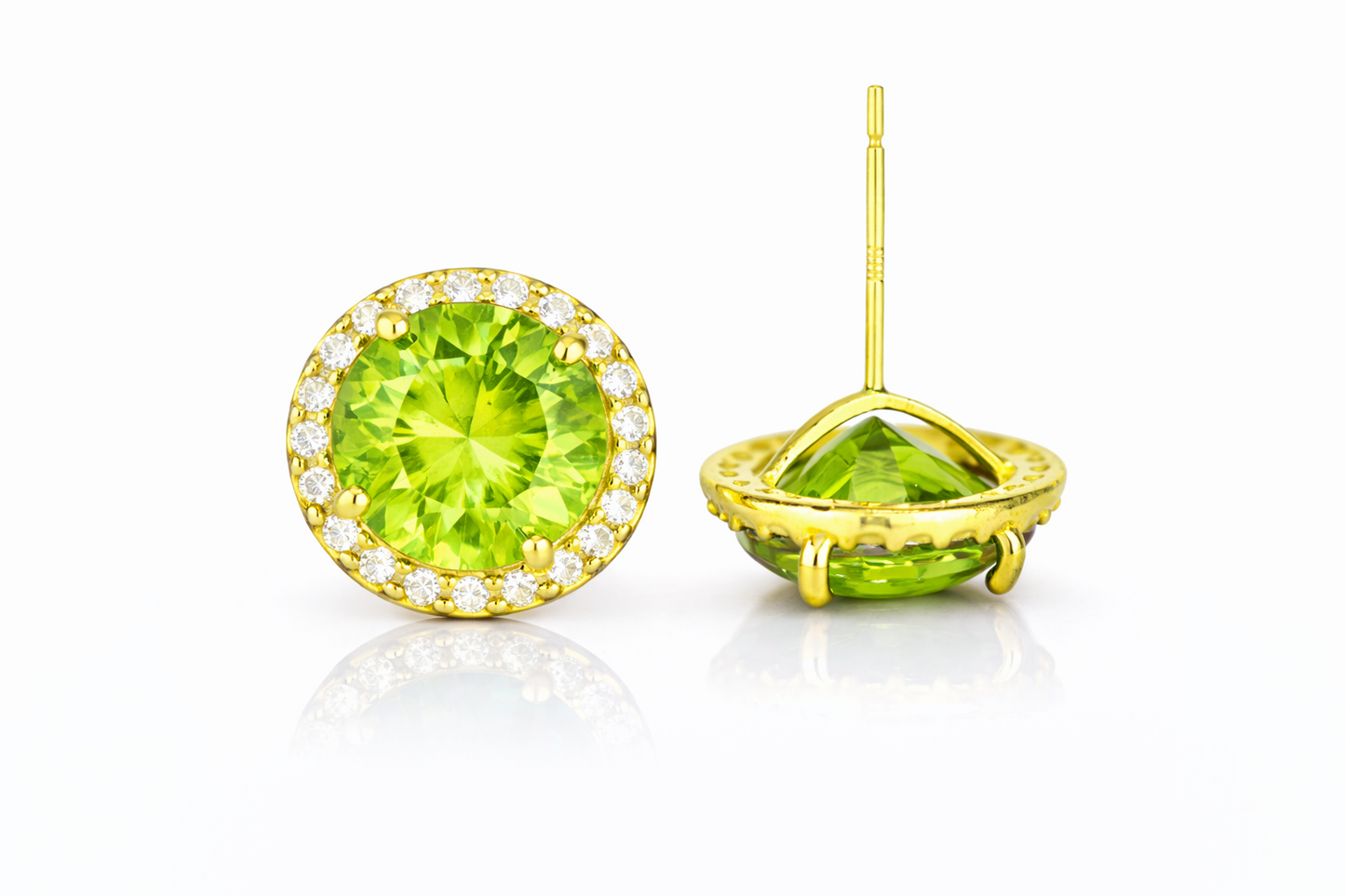 14K Yellow Gold 10mm Round Halo CZ Stud Push Back Earrings