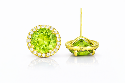 14K Yellow Gold 10mm Round Halo CZ Stud Push Back Earrings