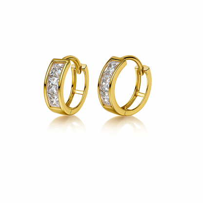 14K Yellow Gold Princess Cut Huggie Hoop Earrings