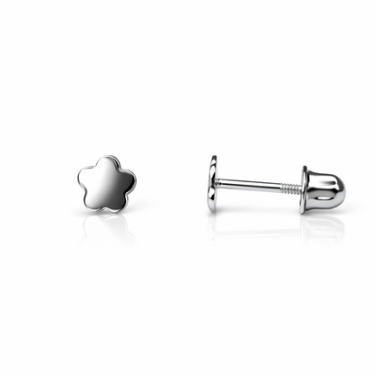 14K Yellow or White Gold Flower Earrings with Screw Back.