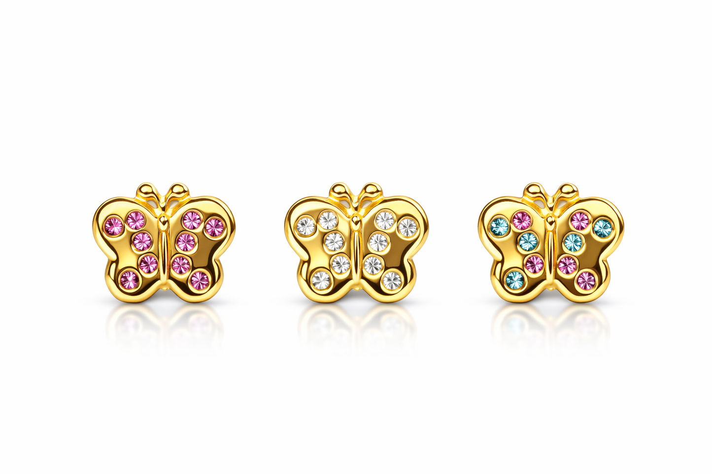 14K Solid Yellow Gold Butterfly Stud Earring with CZ