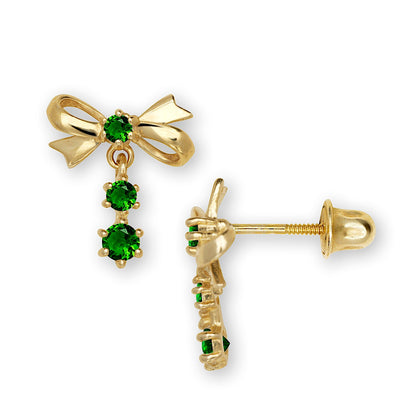 14K Yellow & White Gold Pretty Bow Dangle Earrings for Girls