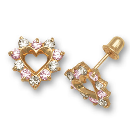 14K Yellow Gold Heart Shape CZ Earrings for Women
