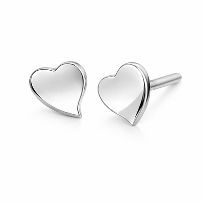 14K Solid White Yellow Gold Heart Shape Stud Earrings