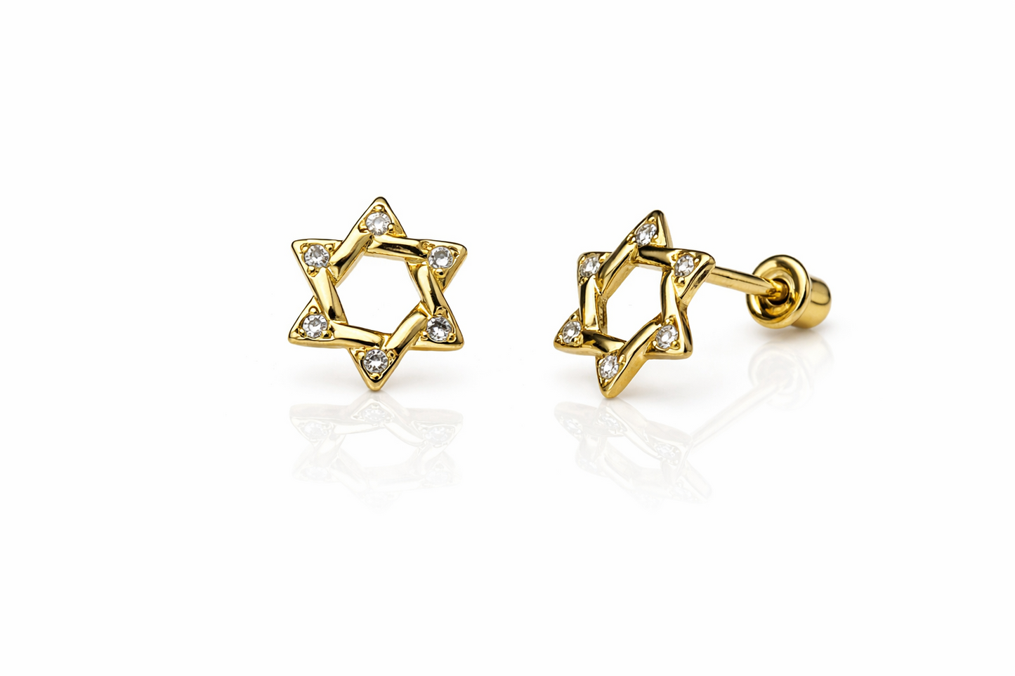 14K Yellow and White Gold CZ Star of David Stud Earrings