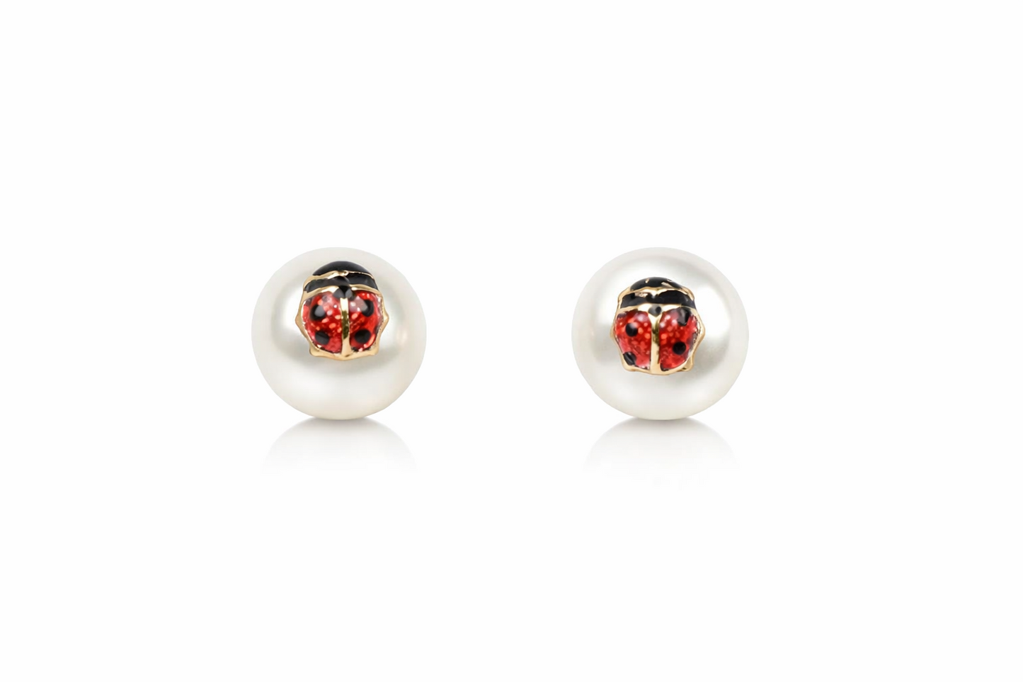 14k Yellow Gold Red and Black Enamel Lady Bug Baby earrings with Screw Back