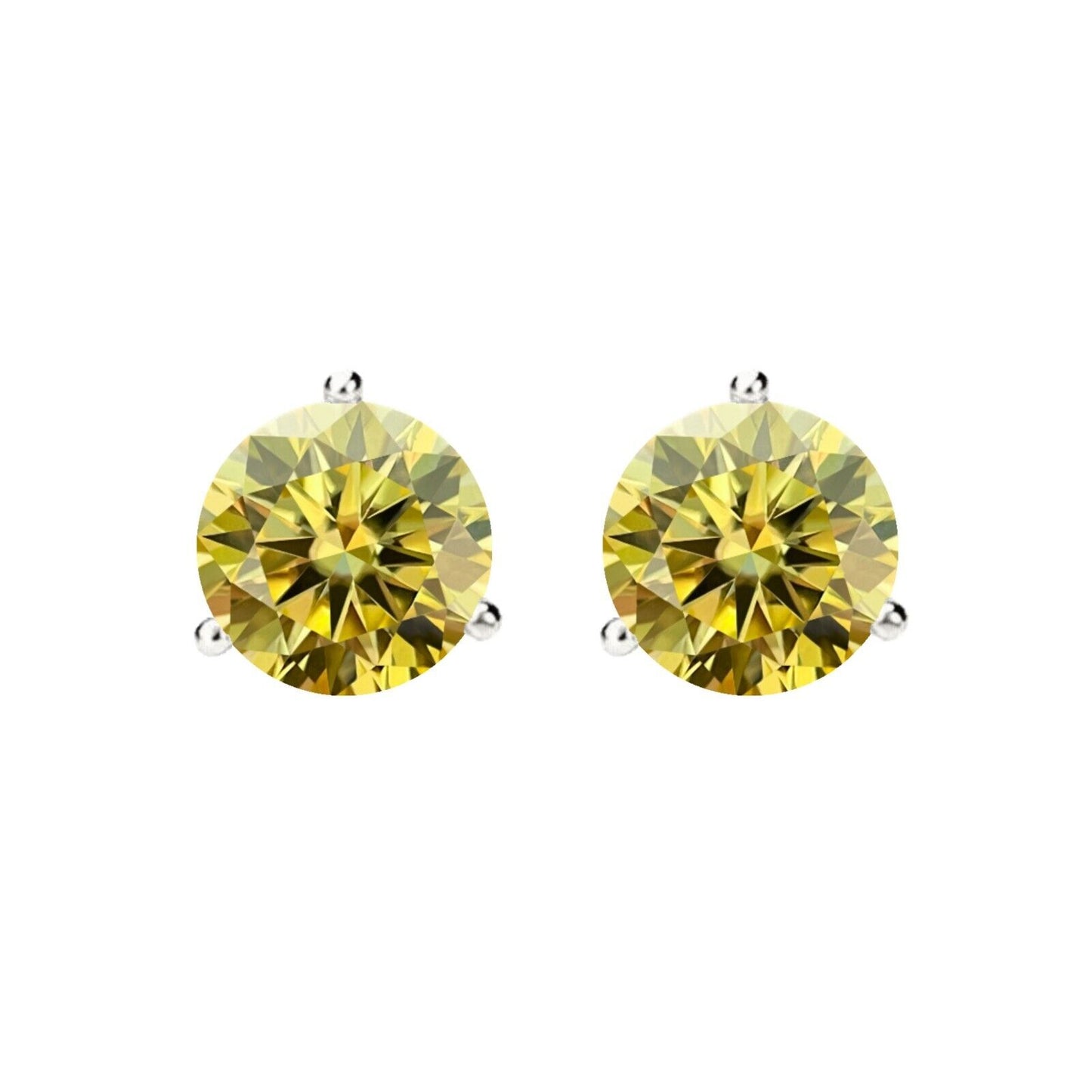 14K Gold GRA CertifiedD-VVS1 Lemon Yellow Moissanite ScrewBack Stud Earrings