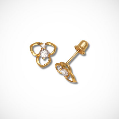 14K Yellow Gold Cute Flower Earrings For Women