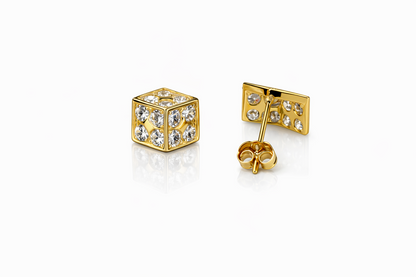 14K Yellow or White Gold Dice Stud push back  Earring