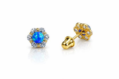 14k Yellow Gold Opal Stud Earrings/ Screw Back