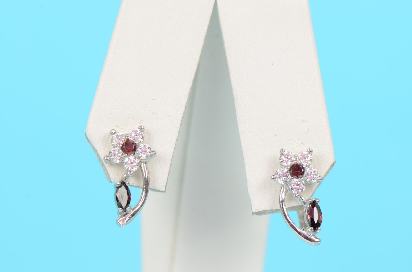 925Sterling Silver Dangling Birthstone Cubic ZirconiaCZ Leverback Flower Earring