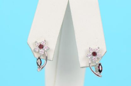 925Sterling Silver Dangling Birthstone Cubic ZirconiaCZ Leverback Flower Earring