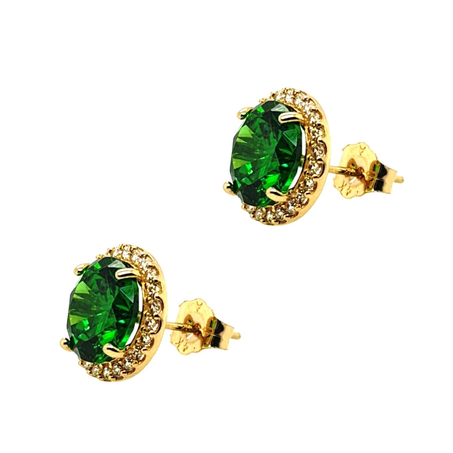 14K Solid Yellow Gold Halo Stud Push Back Earrings