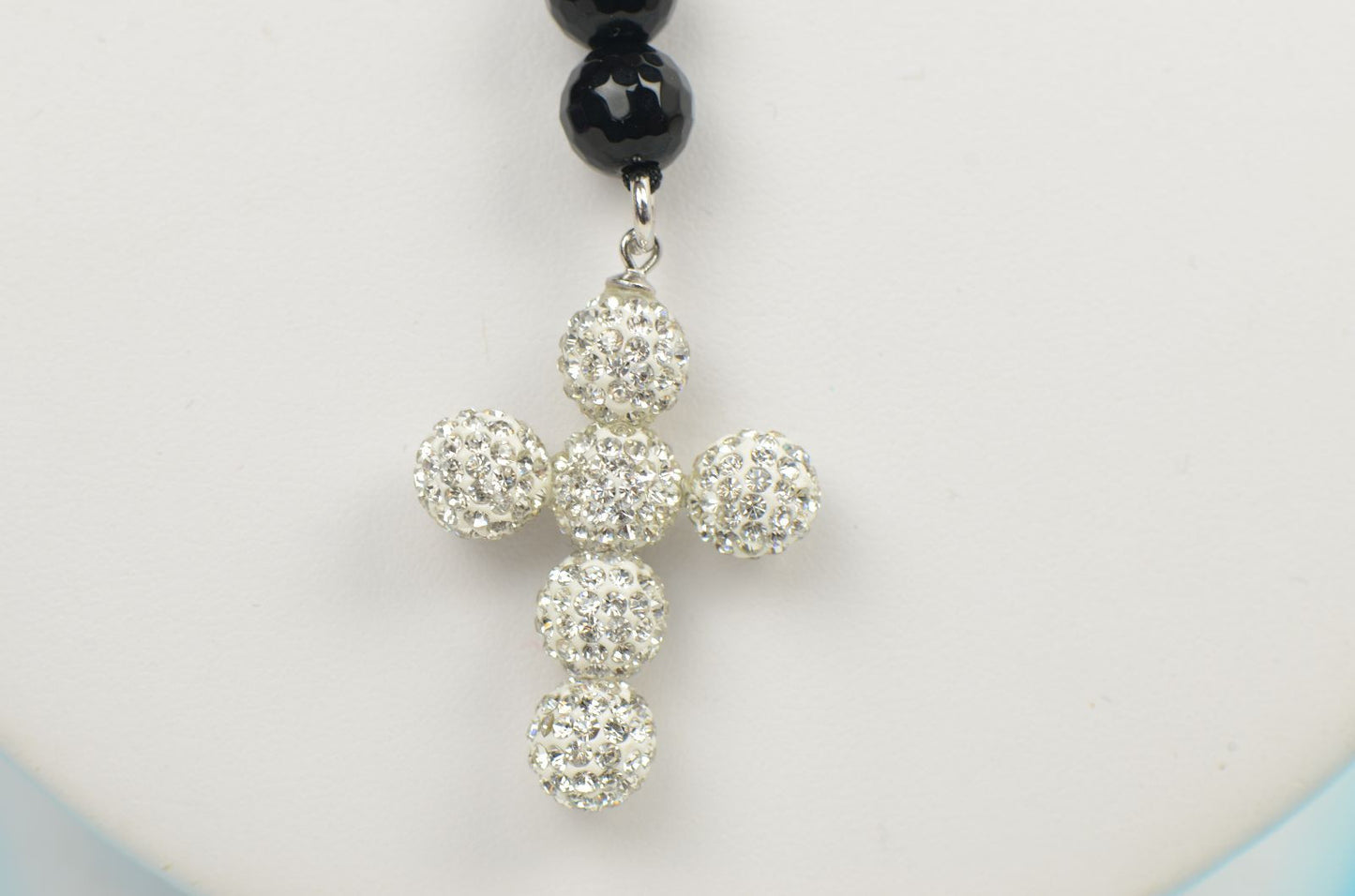 black diamond mens rosary genuine necklace onyx cross chain