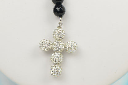 black diamond mens rosary genuine necklace onyx cross chain