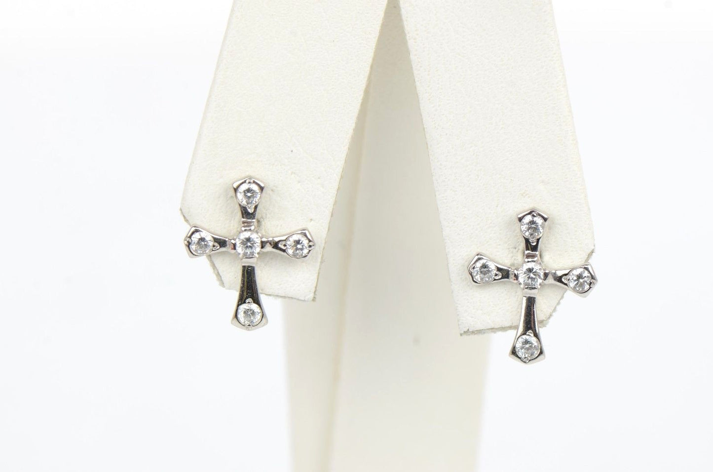 14K Yellow or White Gold Cubic Zirconia Cross Earrings