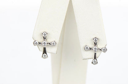 14K Yellow or White Gold Cubic Zirconia Cross Earrings