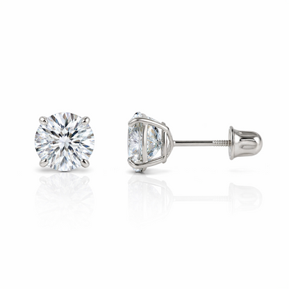 14K Solid White Gold 4mm Round Birthstone Stud Earrings with screw back