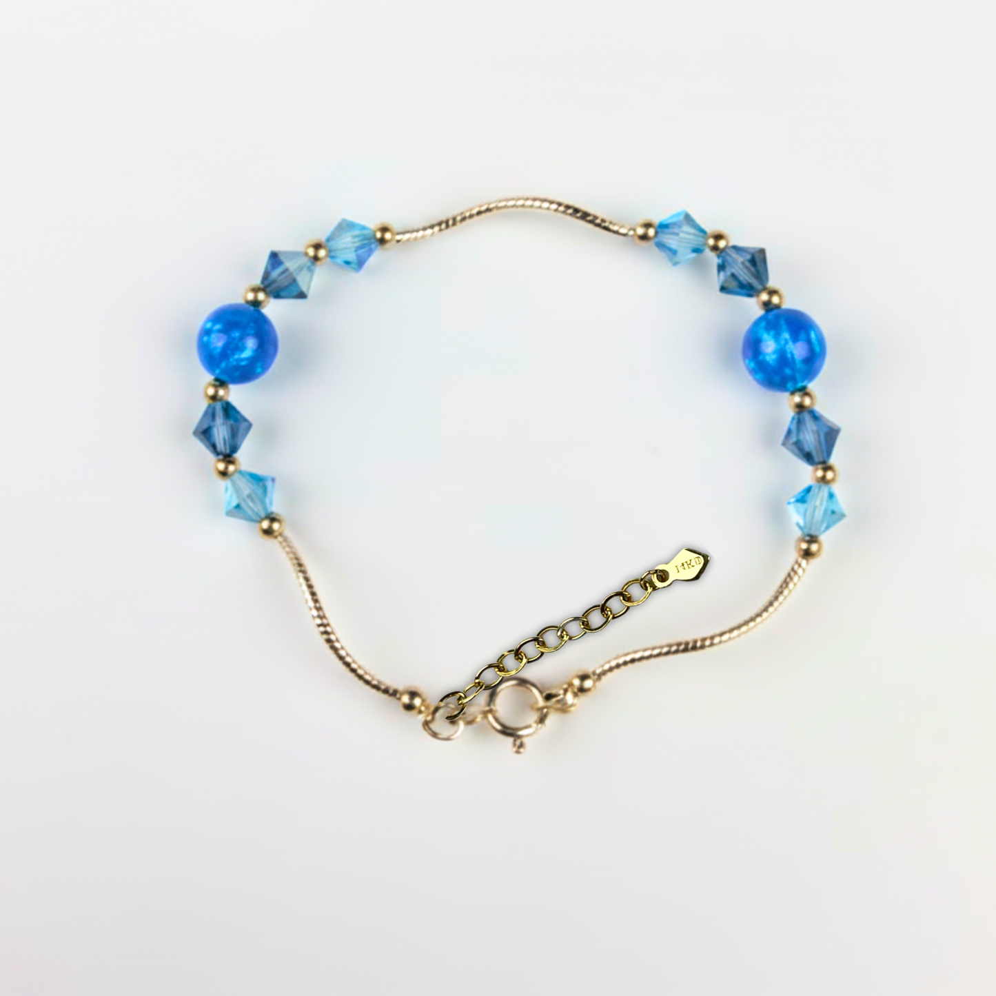 14k Yellow Gold Baby Bracelet Opal and Crystals from Swarovski -With Extension