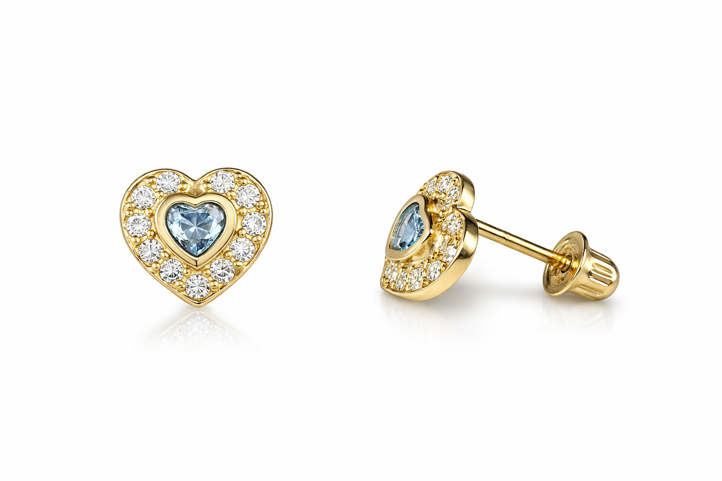 14k Solid Yellow Gold Halo Heart Stud Earrings