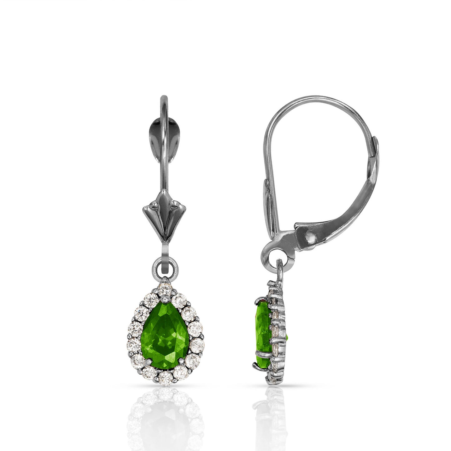 14k White Gold Halo CZ Tear Drop Dangle Leverback Earrings